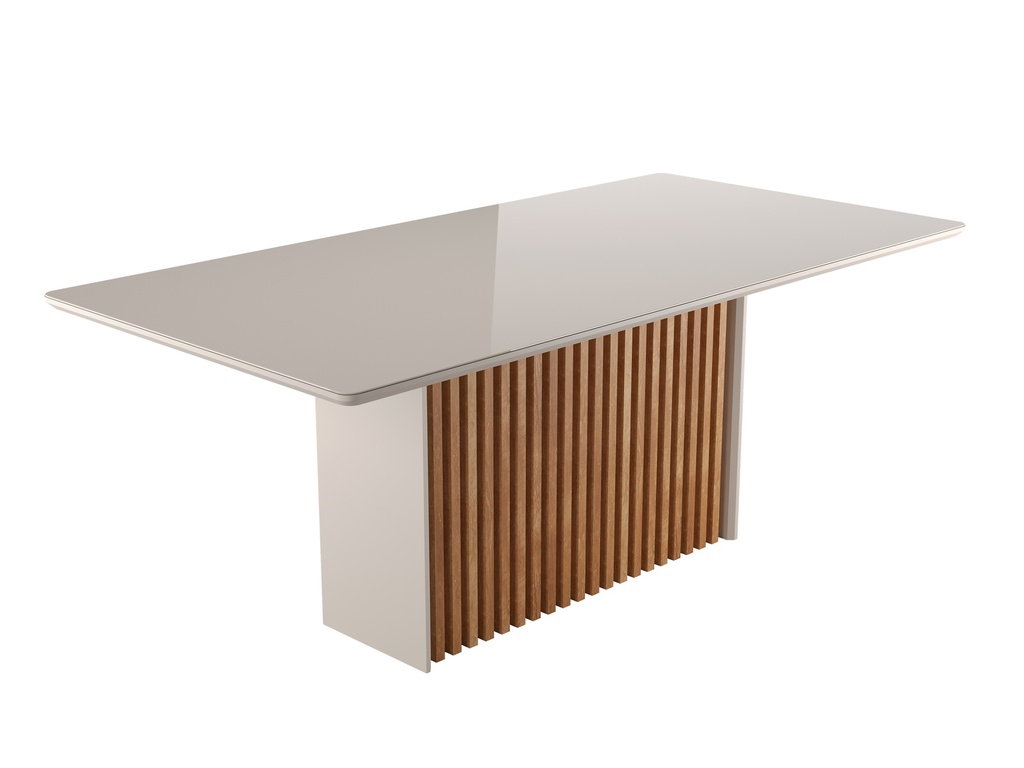 [TABLECRIS-120342] CRIS TABLE 200X100 MDF/MDP/GLASS 4MM HONEY/OFF WHITE ANNA