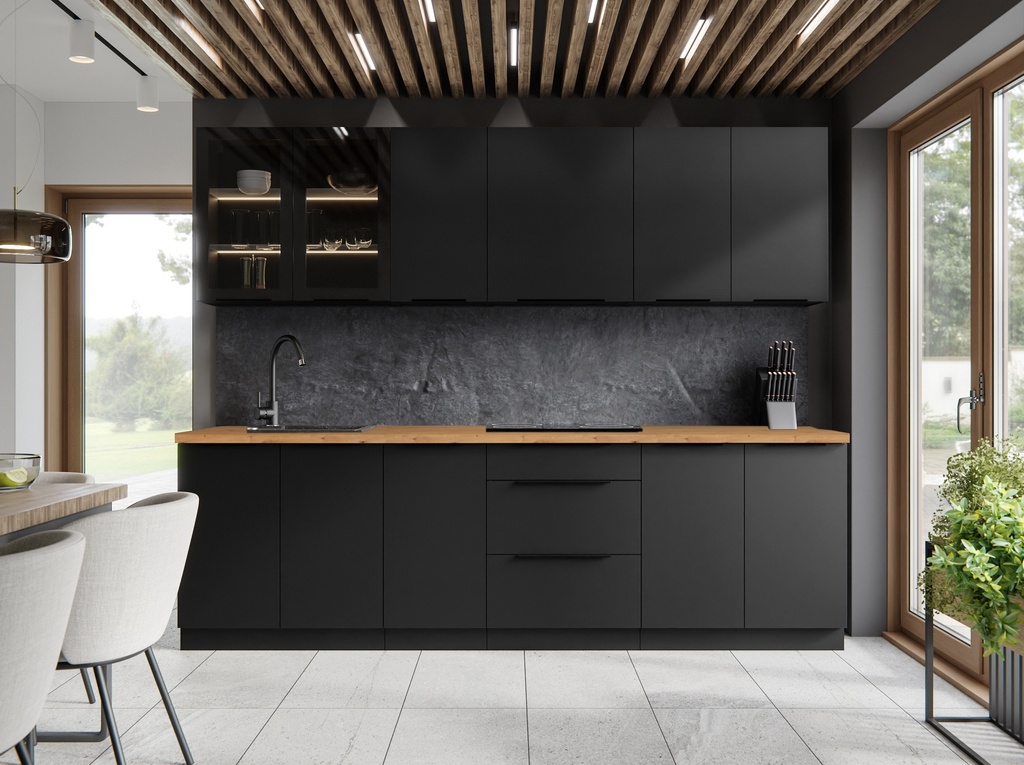 [CUIS-SIENANOIR] CUISINE SIENA 260CM BEIGE NOIR AVEC PLAN EN MARBRE 