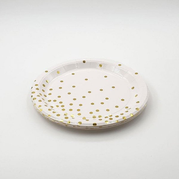 [ass-pois17cm] 10 assiettes assortis avec pois( blanc/or  blanc /arg  blanc/gold  jaune/or  rouge/or)  17cm